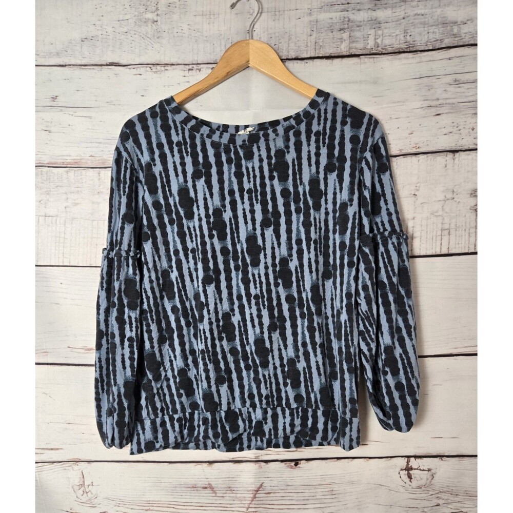 Kate Quinn Womens Blouse Size Small Blue Striped Tie Dye Long Sleeve Pullover